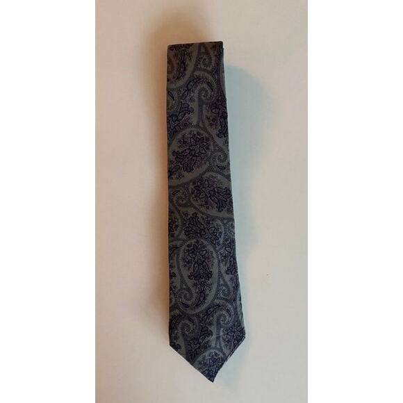 Vintage Christian Dior Silk Tie Gray Navy Purple Paisley Made in USA Italy - Picture 9 of 15